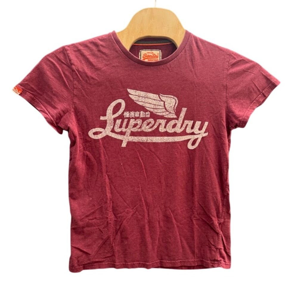Superdry Vintage Universal Tee Shirt Women L Burgundy Red Graphic Wing Logo
